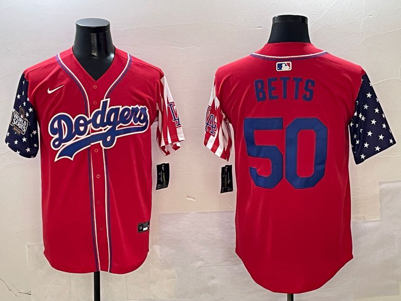 Men Los Angeles Dodgers #50 Betts Red a generation of national flags Joint name 2025 Nike MLB Jersey style 6->los angeles dodgers->MLB Jersey
